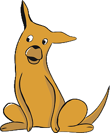 a drawn dog with one ear perked.